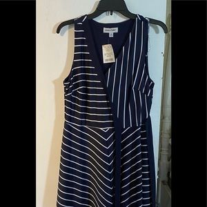 NWT Navy Blue striped asymmetrical dress